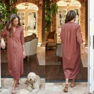 Frank & Eileen Mauve Rory Midi Linen Shirtdress - Size M